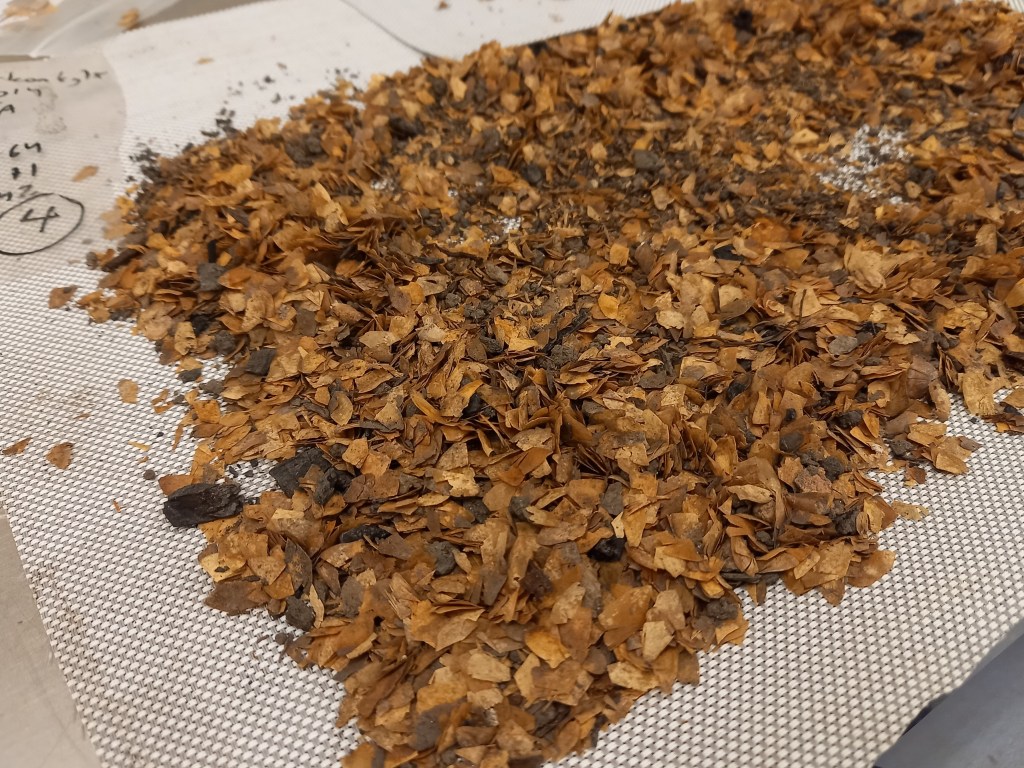 Tasaiseksi levitetty suuri kasa kalansuomuja.